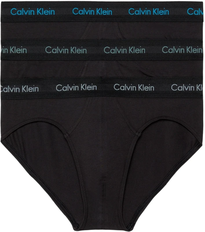 Calvin Klein Men Hip Briefs Stretch Cotton Pack of 3, Black (B- Vivid Bl/Arona/Sageb Grn Lgs), XL