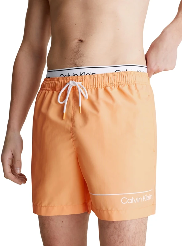 Calvin Klein Men Swim Trunks Medium Double Mid-Length, Orange (Buff Orange), XL