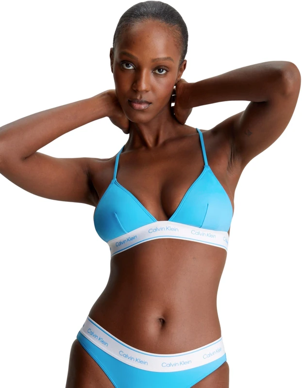 Calvin Klein Women Triangle Bikini Top CK Meta Legacy Wireless, Blue (Malibu Blue), XS - Image 1