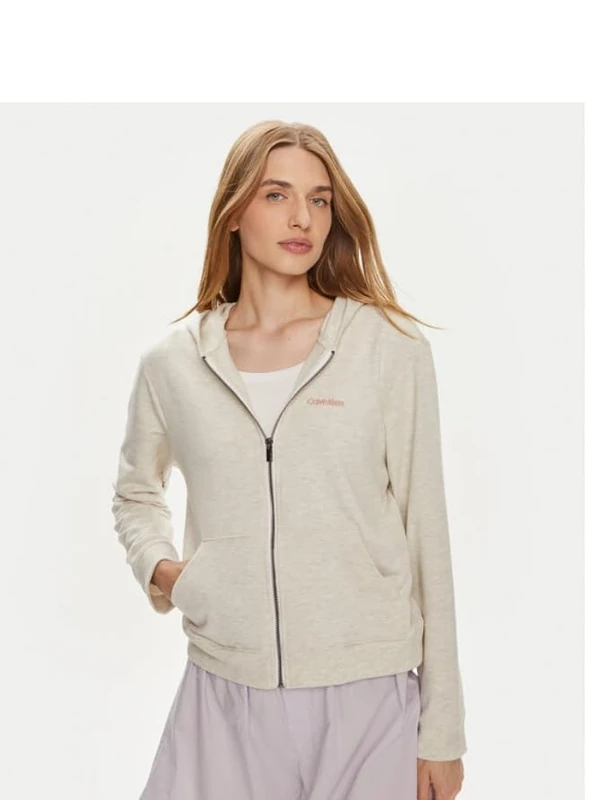 Calvin Klein Women's Full Zip Hoodie, Snow Heather, L - Image 1