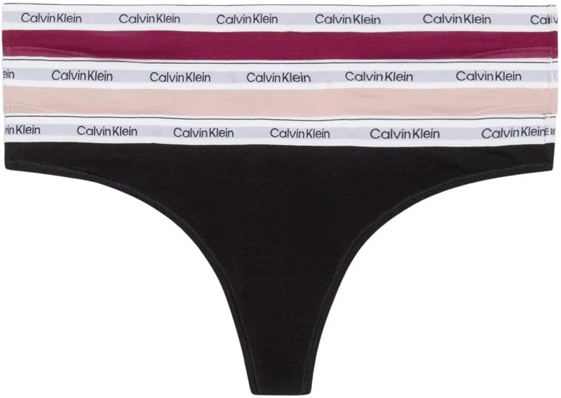 Calvin Klein Women Pack of 3 Thong Modern Logo Tanga, Multicolor (Purple Potion/Subdued/Black), XS