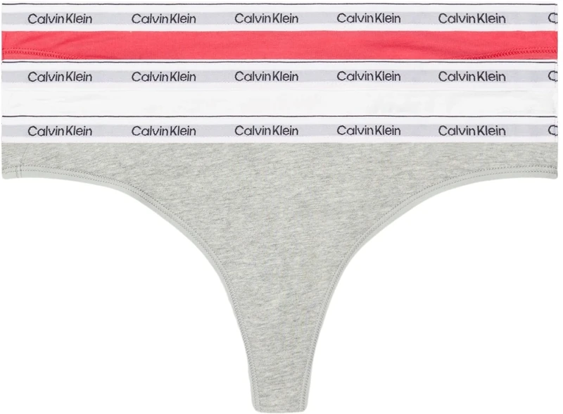 Calvin Klein Women Pack of 3 Thong Modern Logo Tanga, Multicolor (Azalea/White/Grey Heather), XS