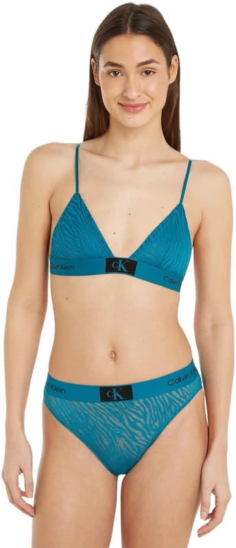 Calvin Klein Women Bikini Briefs High Waist with Lace, Turquoise (Ocean Depths), M