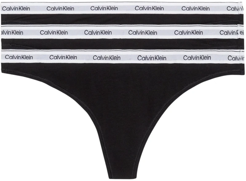 Calvin Klein Women's 3 Pack Modern Logo Thongs, Black (Black/Black/Black), M
