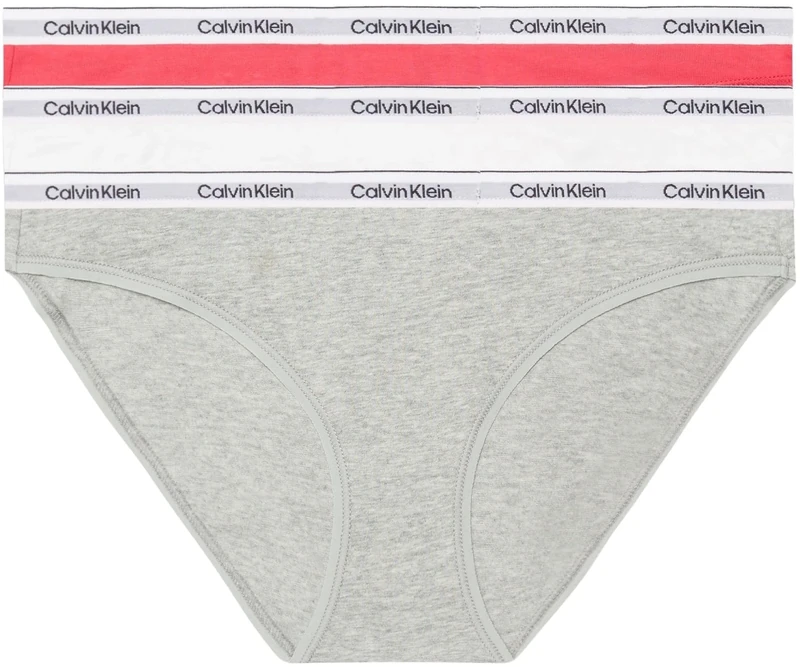 Calvin Klein Women Bikini Shape Briefs Stretch Cotton Pack of 3, Multicolor (Azalea/White/Grey Heather), L