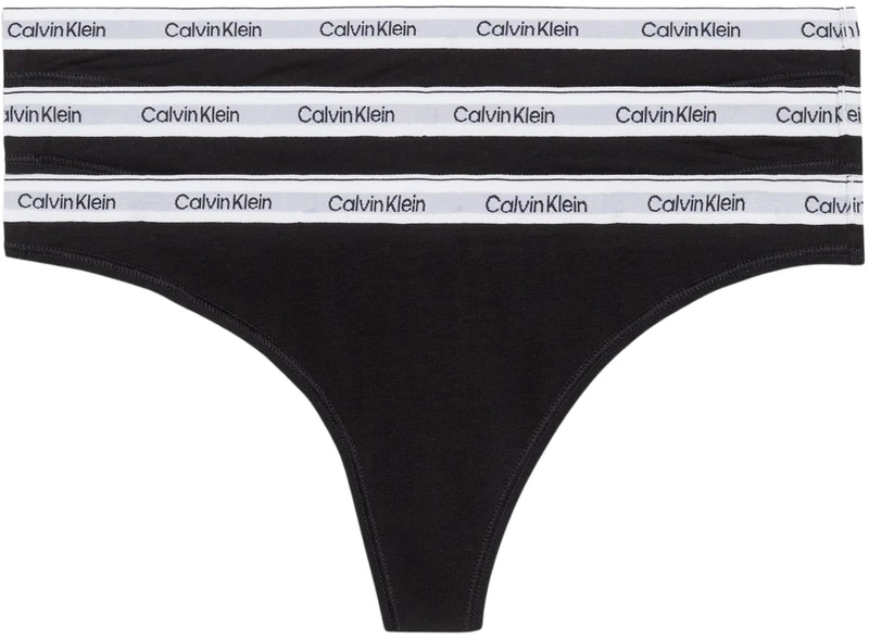 Calvin Klein Women's 3 Pack Modern Logo Thongs, Black (Black/Black/Black), S