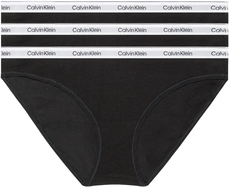 Calvin Klein Women’s 3 Pack Cotton Bikini Briefs with Stretch, Black (Black/Black/Black), M