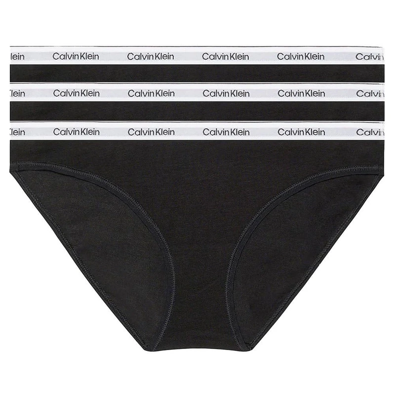 Calvin Klein Women’s 3 Pack Cotton Bikini Briefs with Stretch, Black (Black/Black/Black), L