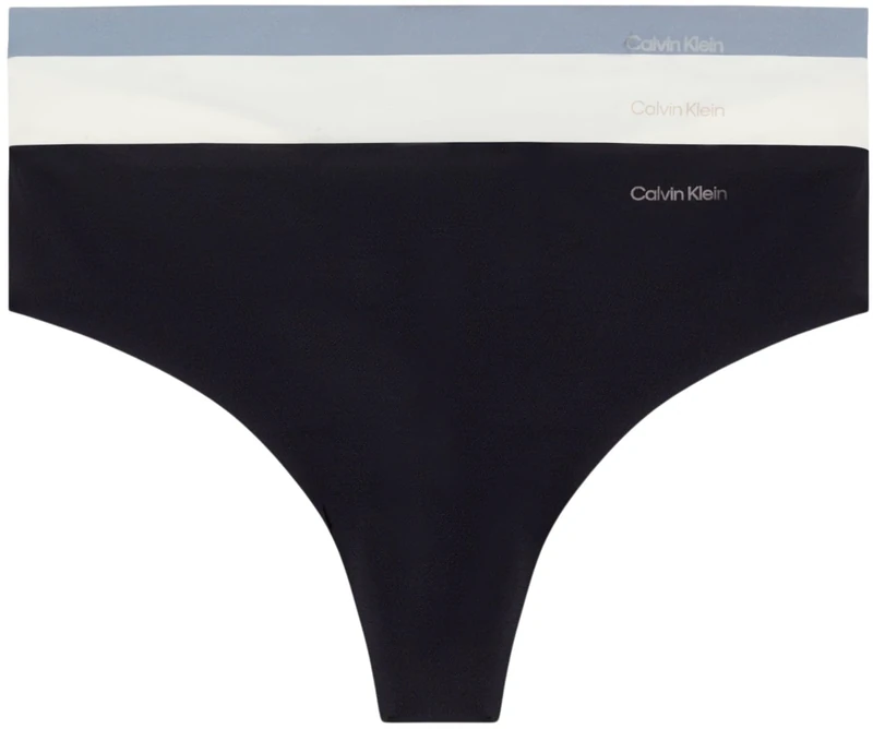 Calvin Klein Women Pack of 3 Thong Invisibles Seamless, Multicolor (Black/Ivory/Flint Stone), 3XL