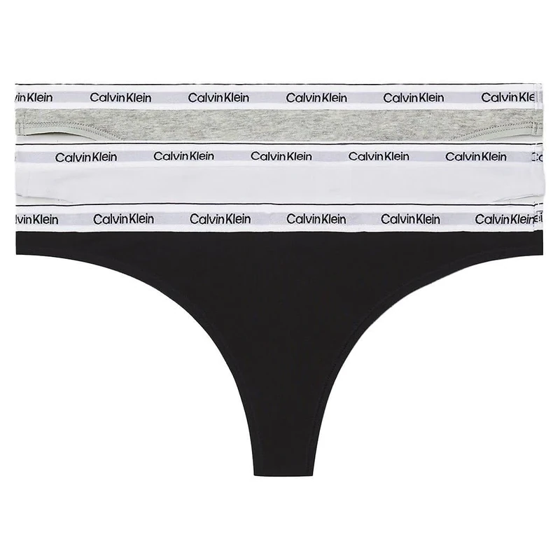 Calvin Klein Women's 3 Pack Modern Logo Thongs, Multicolor (Black/White/Grey Heather), XS
