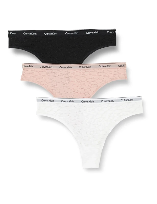 Calvin Klein Women Pack of 3 Brazilian Briefs with Lace, Multicolor (Black/White/Subdued), M