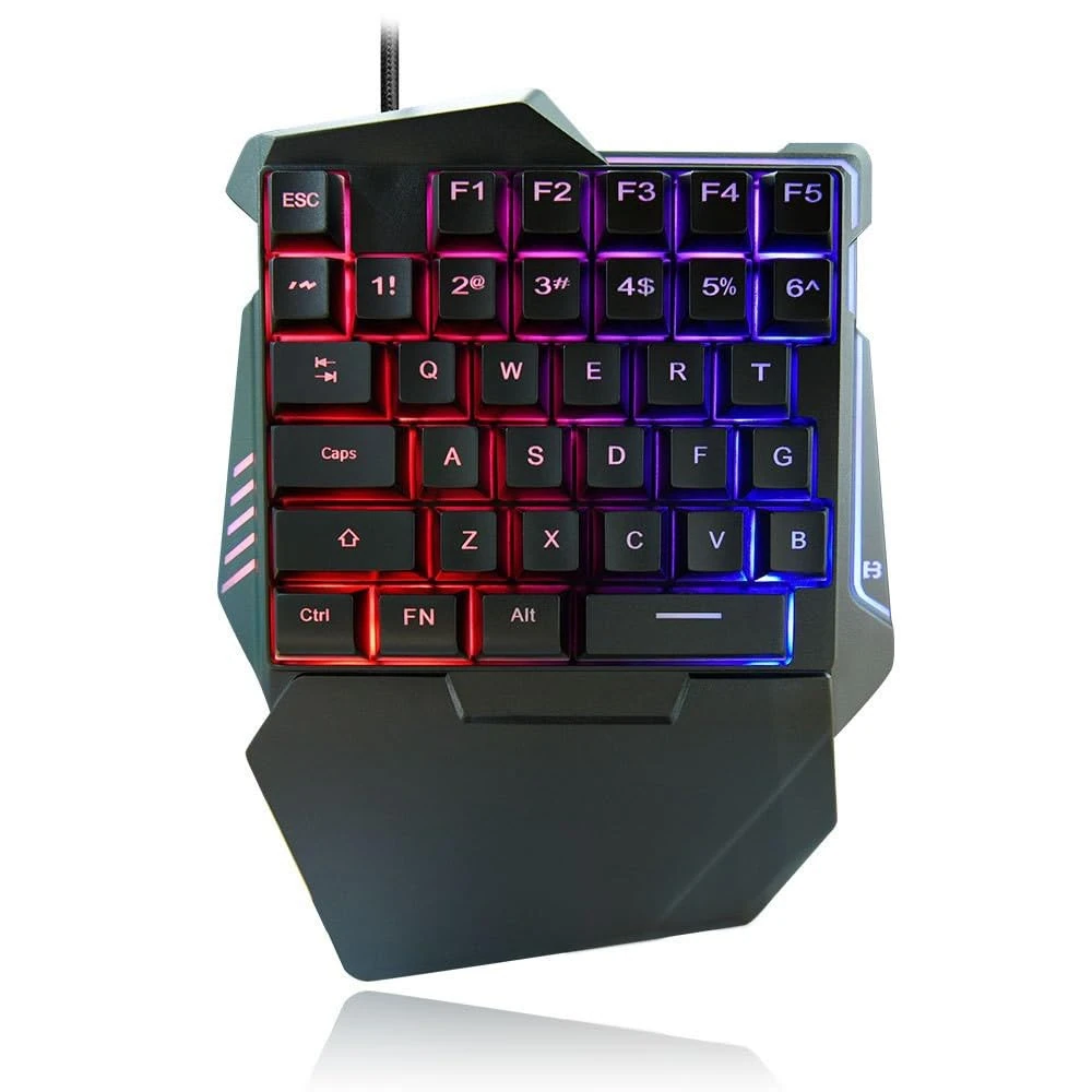 ciciglow One Handed Gaming Keyboard, 35 Keys Mini Gaming Keypad RGB Color Backlit Silent Keyboard Ergonomic Mechanical Portable Keyboard