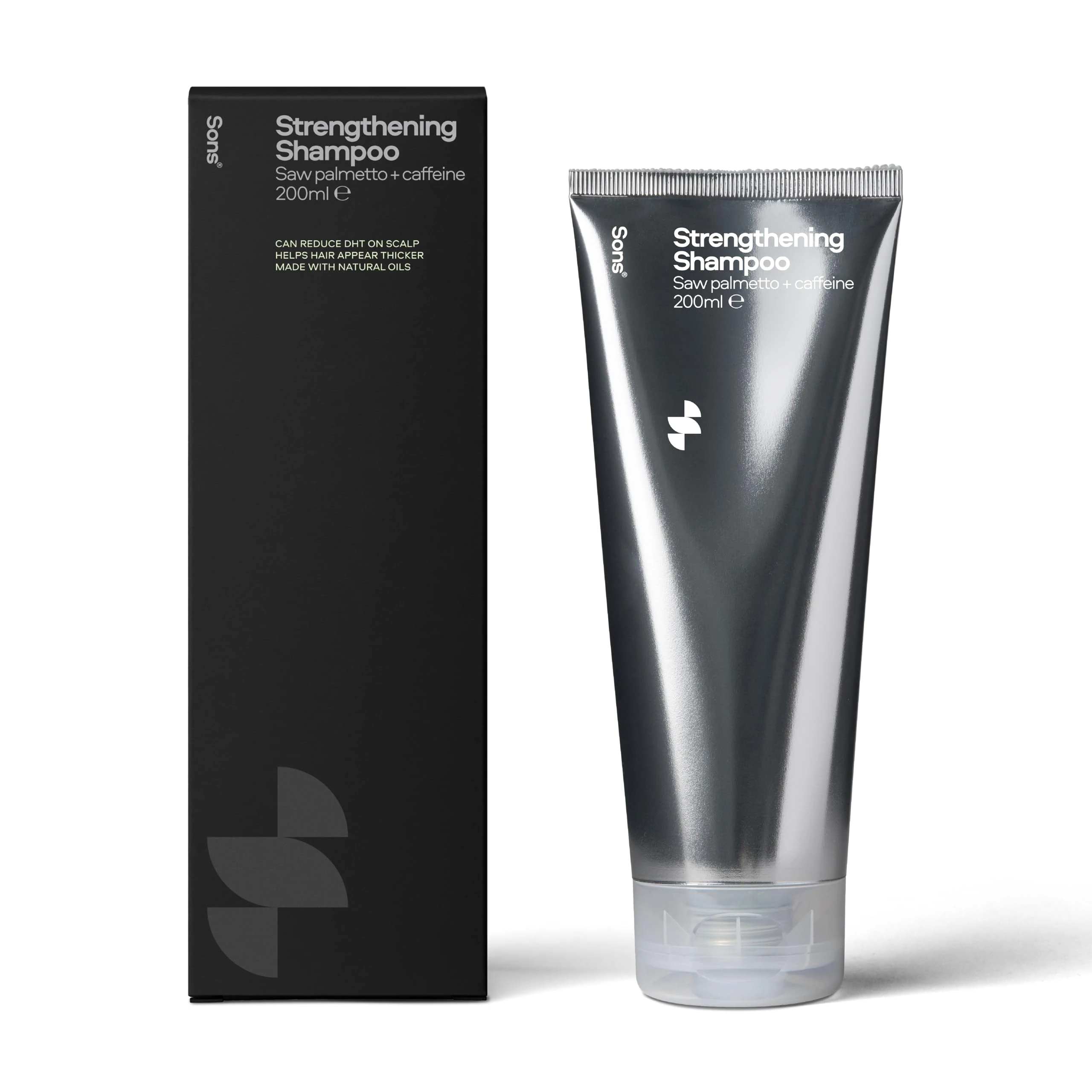 Sons Hair Growth Shampoo For Men. DHT Blocker. Thickening Formula Promotes Strong & Thick Regrowth. Contains Saw Palmetto, Argan Oil, Caffeine, & Rosemary. 1 Month Supply. Made in Europe.