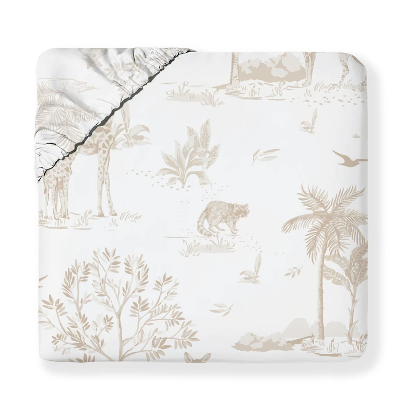 MakeMake Organics Organic Queen Fitted Sheet Set GOTS Certified Organic Cotton Fitted Sheet with Pillowcase Ultra Soft Non Toxic Breathable Hypoallergenic Animals Theme Room (Queen, Safari)