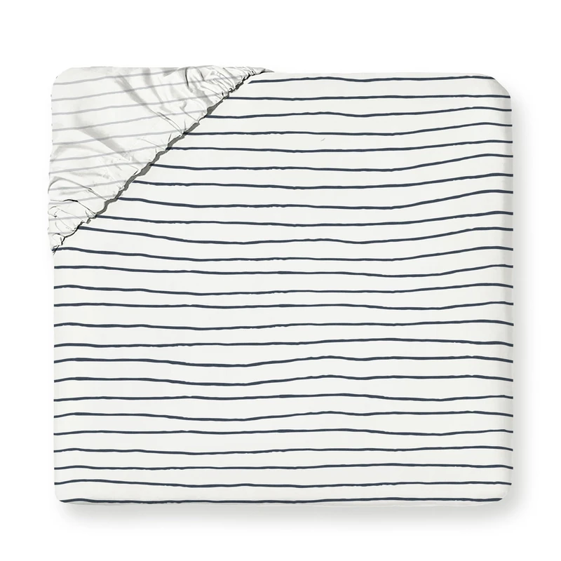 MakeMake Organics Organic Full Fitted Sheet Set GOTS Certified Organic Cotton Fitted Sheet with Pillowcase Ultra Soft Non Toxic Breathable Hypoallergenic Blue Stripes Neutral (Full, Stripes Navy)