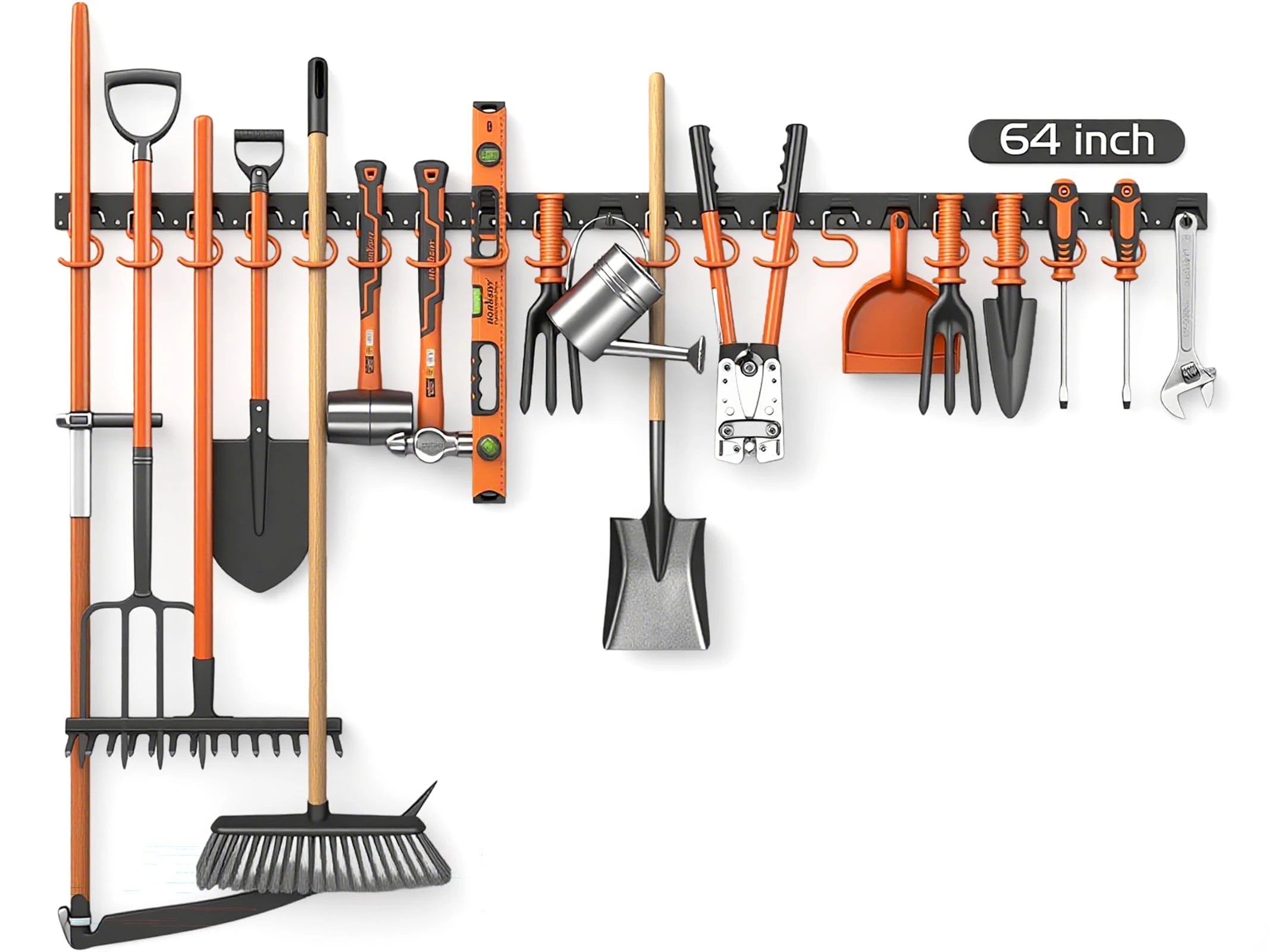HORUSDY 64 inch Garden Tool Storage | Garden Tool Rack | Wall Mount Tool Organiser | Hangers for Mop and Broom Holder Shovel, Rake, Broom Etc.