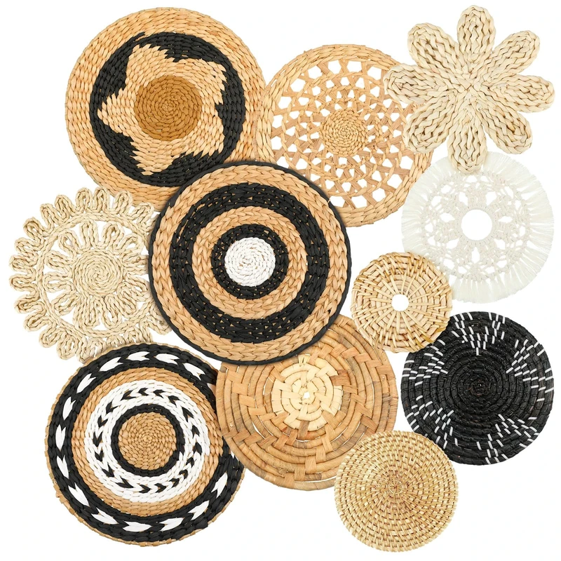 Tatuo 11 Pcs Boho Wall Basket Decor Decorative Bulrush Woven Basket Wall Decor Boho Wall Art Round Farmhouse Wall Hanging Baskets for Kitchen Rustic Home Christmas Decorations, Multi Sizes(Vintage)