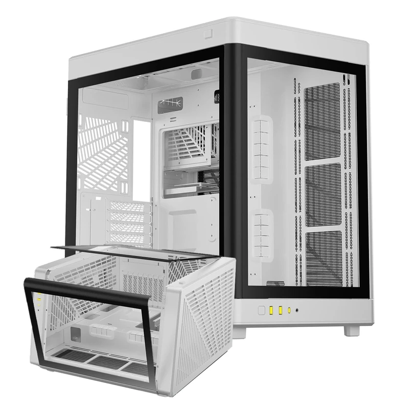 GAMDIAS NESO P1 White Full Tower ATX Case - One Touch Swing Open - Panoramic Tempered Glass Panel - Dual Cahmber - Dual Orientation - High Airflow - Cable Managment - Spacious Interior