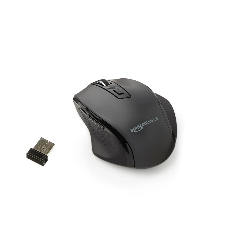 Amazon Basics Ergonomic Wireless Mouse - DPI adjustable - Black Pack of 20 units