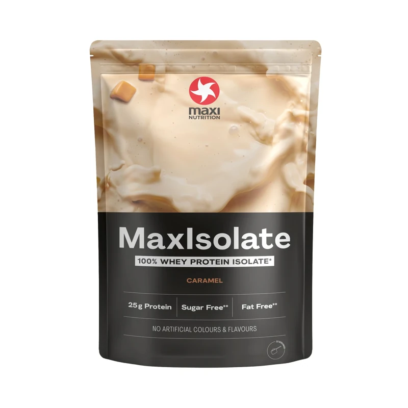 MaxiNutrition - MaxIsolate, Caramel - Premium Whey Protein Isolate – Fat-Free, Sugar, Gluten & Soy-Free, Vegetarian - 25g Protein, 109 kcal per Serving, 1kg