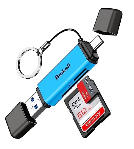 SD Card Reader, Beikell Dual Connector USB C Card Reader USB 3.0 Memory Card Adapter - Supports SD/SDXC/Micro SD/Micro SDXC/SDHC/MMC/RS-MMC/UHS-I, Compatible with MacBook Pro,etc- Blue