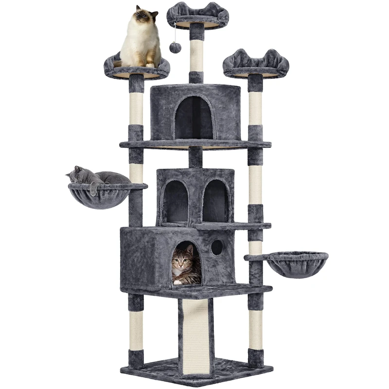 Yaheetech 194cm Large Cat Tree, Multi-Level Cat Tower with 3 Big Comfy Condos, Scratching Posts, 3 Cozy Perches, 2 Baskets, Activity Center for Indoor Cats Dark Grey