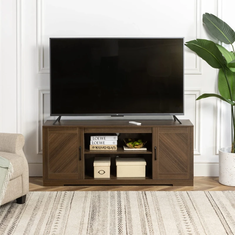 Zinus Bennett TV Stand, Farmhouse Style TV Unit with Storage Shelves and Doors, Living Room or Bedroom Furniture, for TVs up to 65 inches, Brown