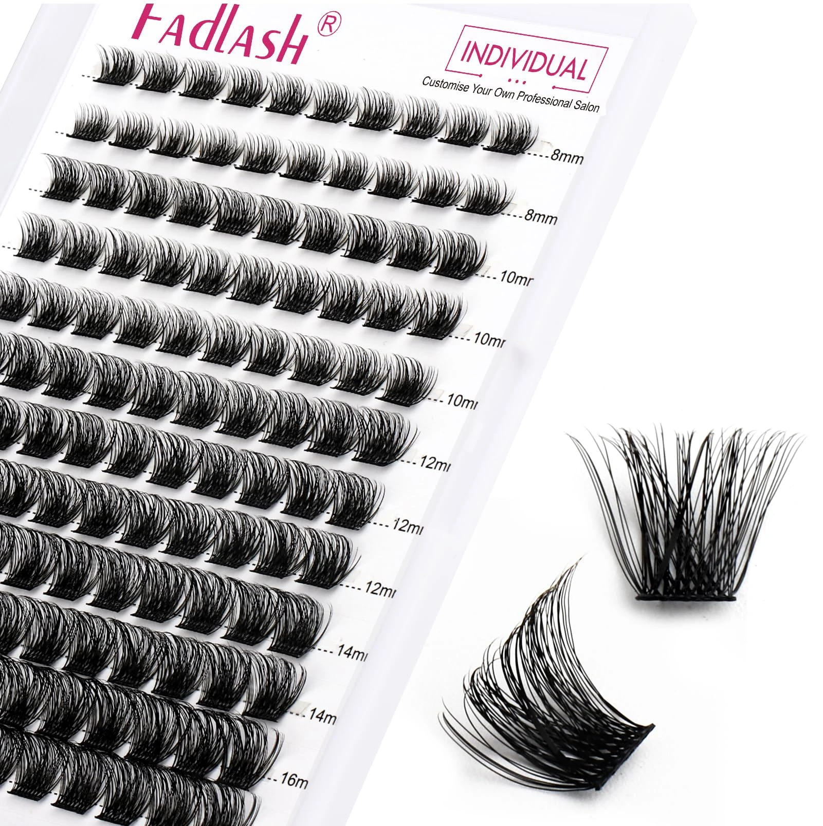FADLASH Individual Cluster Lashes Extensions 120Pcs 40D 0.07 D Curl 8-16mm Mixed Trays Eyelashes DIY Multiple Shapes Eyelash Customize Your Look at Home for Beginners