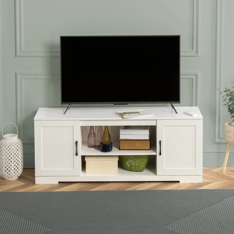 Zinus Bennet TV Stand with Storage Cabinet - For TVs up to 65 inches - White TV console Unit - Image 1