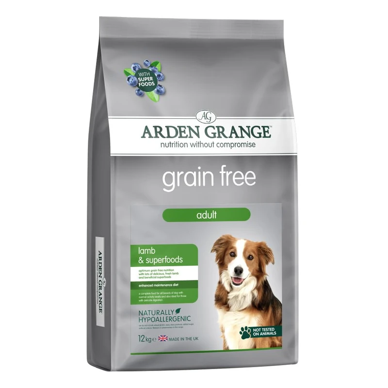 Arden Grange Grain Free Adult Lamb & Superfoods Dry Dog Food 12 kg - 43% Lamb with Sweet Potato - Hypoallergenic Recipe with Prebiotics, Joint Support and Natural Antioxidants - Made in England