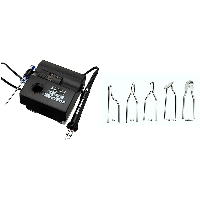 Antex Firewriter Pyrography Tool - 2 Year Warranty - UK Made, Black & RT3410B Pyrography tip Pack for Fire Writer SET5PYRO