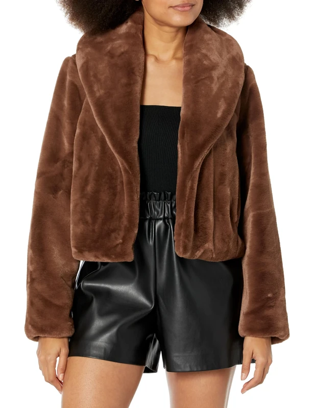 [BLANKNYC] womens Women's Faux Fur Jacket, Espresso Martini, S