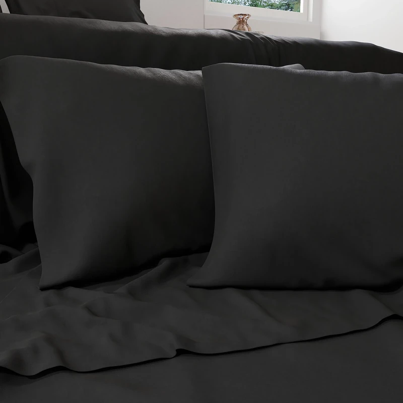 PETTI Artigiani Italiani - Percale Flat Sheet Double Bed Cotton Percale Double Bed Set Black Bedding 100% Made in Italy