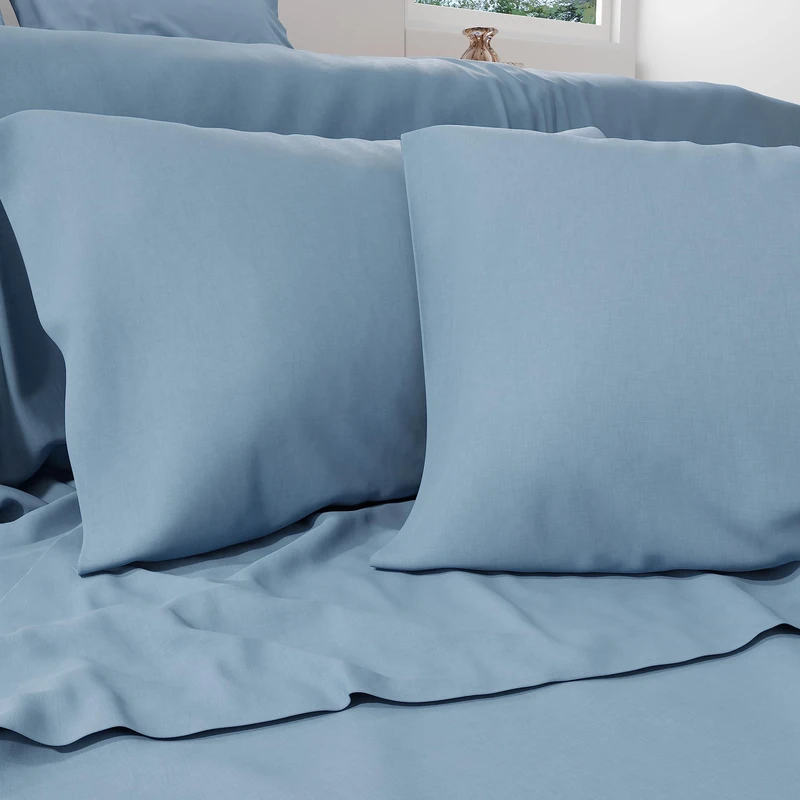 PETTI Artigiani Italiani - Percale Bed Sheets Double Bed Sheet Cotton Percale Bedding Set Double Bed Light Blue 100% Made in Italy
