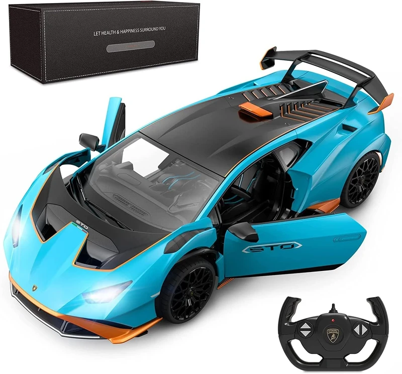 Blue Lamborghini Huracán STO RC Car: 1:14 Scale High-Performance Remote Control Toy Vehicle. Ideal for Racing Enthusiasts, kids