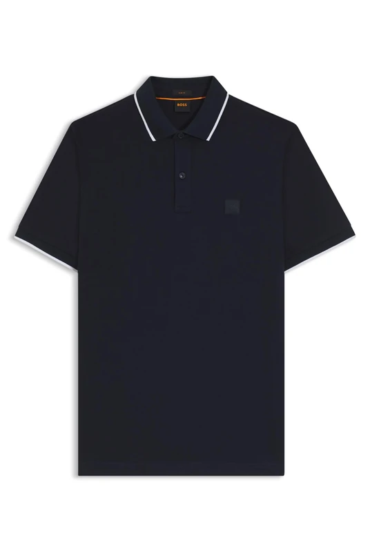 BOSS Mens Passertip Logo-Patch Slim-fit Polo Shirt in Stretch Cotton - Image 1