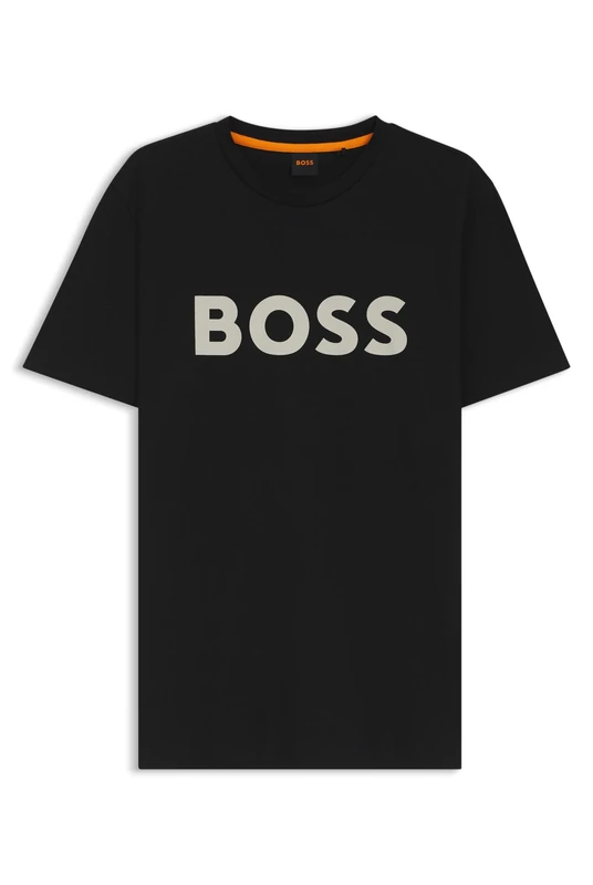 BOSS Mens Thinking 1 Cotton-Jersey T-Shirt with Rubber-Print Logo