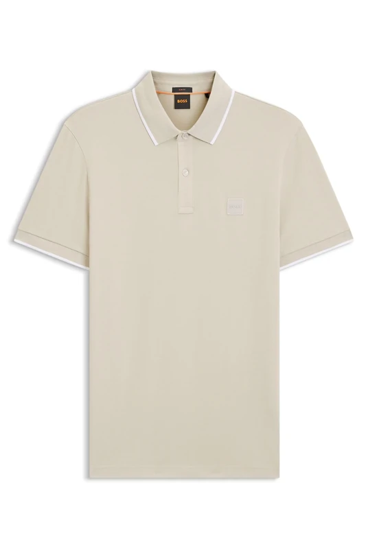 BOSS Mens Passertip Logo-Patch Slim-fit Polo Shirt in Stretch Cotton