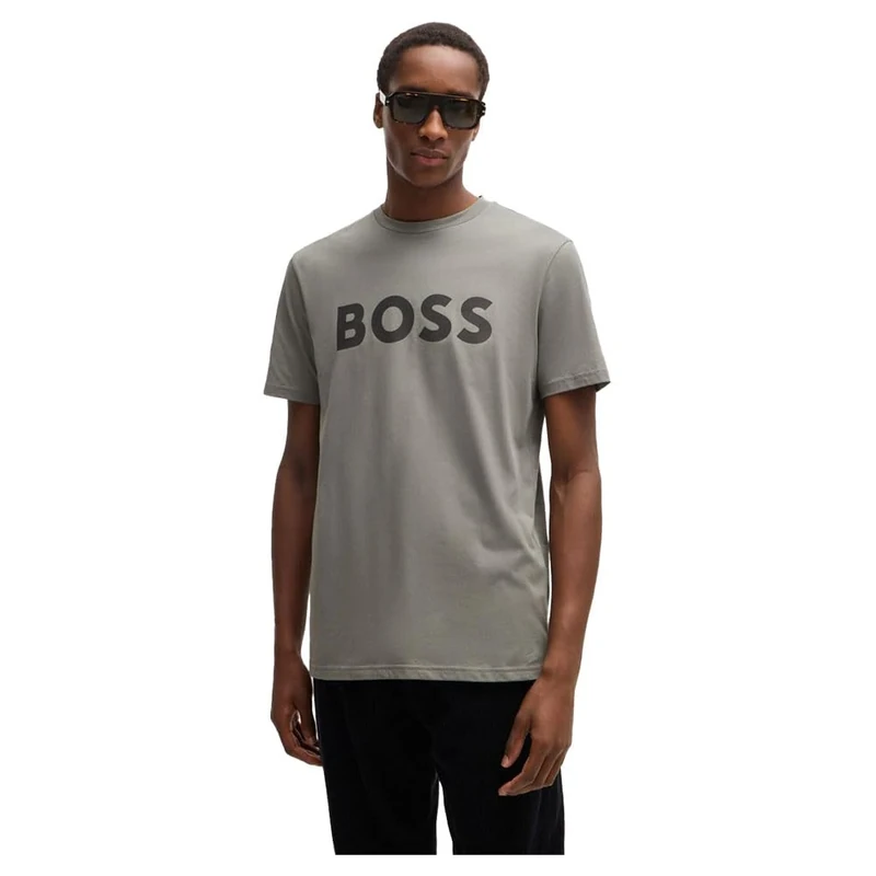 BOSS Mens Thinking 1 Cotton-Jersey T-Shirt with Rubber-Print Logo