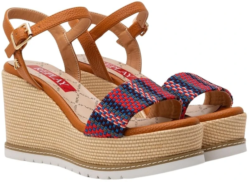 REPLAY Women's Shady Block Wedge Sandals, 2309 Beige Red, 7 UK