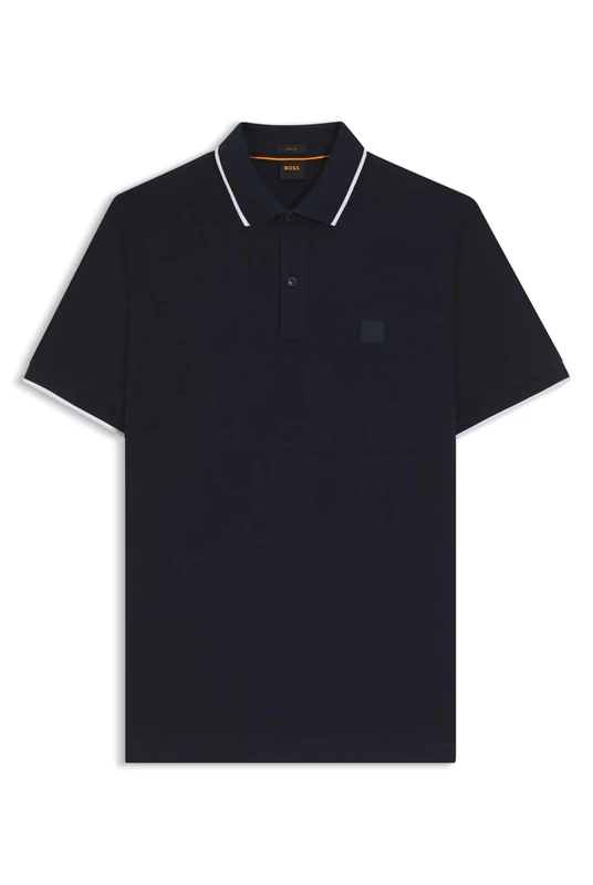 BOSS Mens Passertip Logo-Patch Slim-fit Polo Shirt in Stretch Cotton