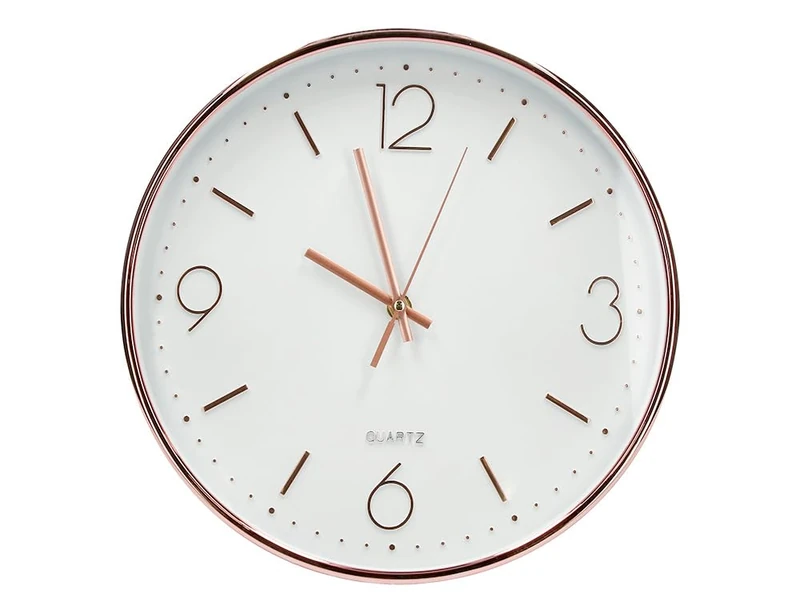 Q-Connect Round Metal Wall Clock 12" Silent Movement Rose Gold
