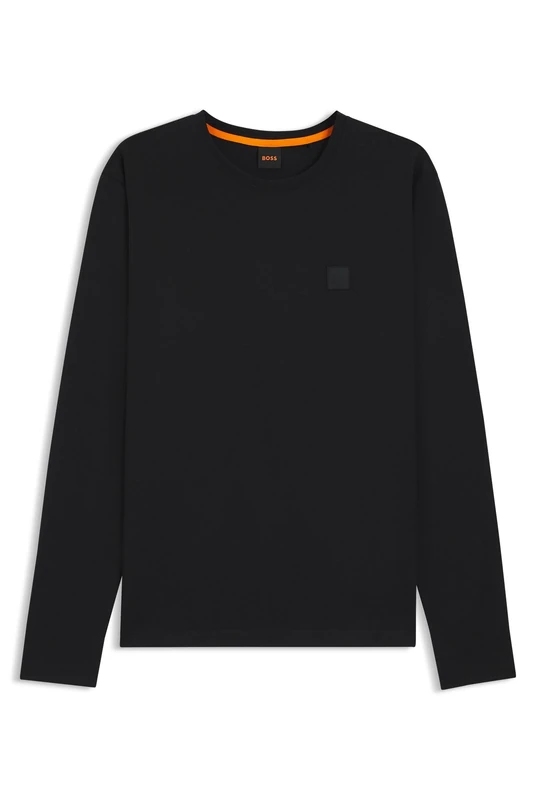 BOSS Longsleeve Aus Baumwolle Mit Logo-Patch Black