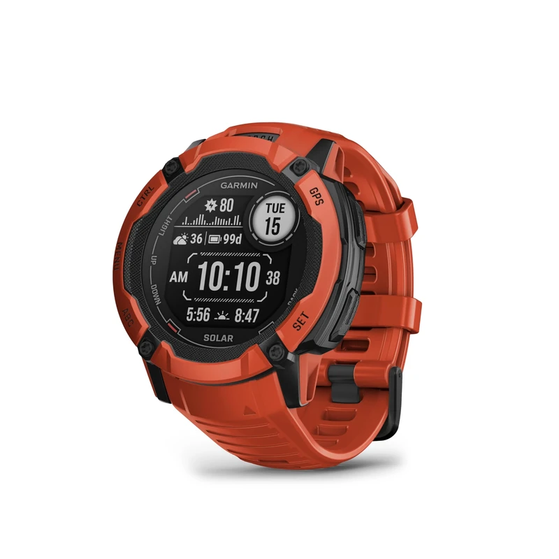 Garmin [Renewed Instinct 2X SOLAR GPS 50mm Smartwatch, Larger Rugged watch, Built-in Sports Apps & Health Monitoring, Solar,Ultratough Design Features, up to 40 days Battery Life Flame,Red(Renewed)