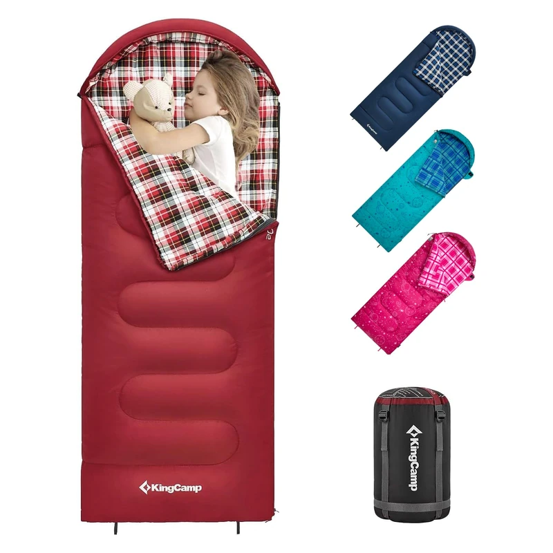 KingCamp Kids Sleeping Bag - Flannel Lined 3-4 Season Red