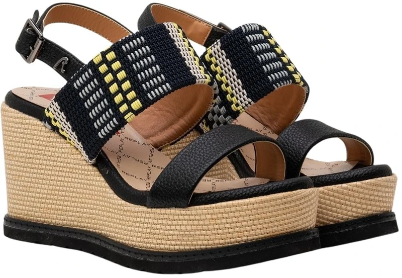 REPLAY Women's Shady Summer Wedge Sandals, 2372 Black Multi, 7 UK