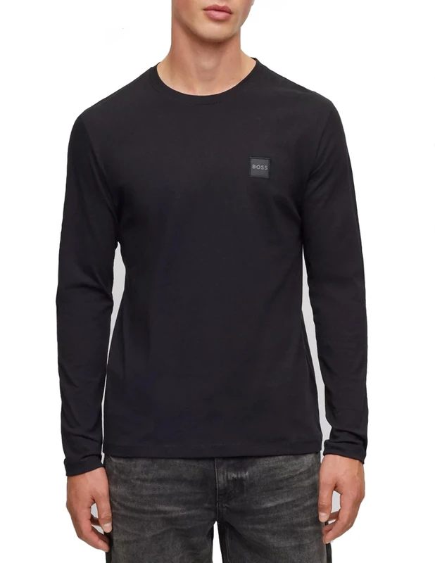 BOSS Mens Tacks Long-Sleeved T-Shirt in Cotton with Logo Patch Black