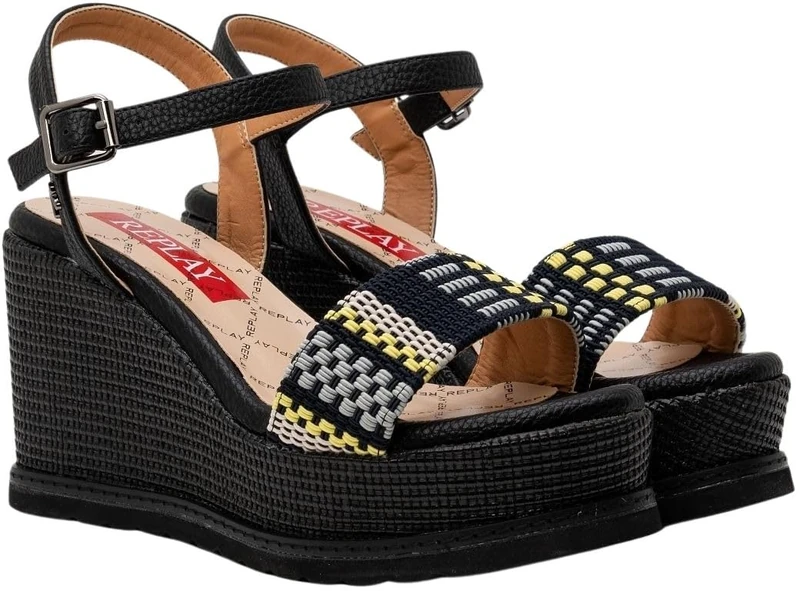 Replay Women's Shady Block Wedge Sandals, 003 Black, 7 UK
