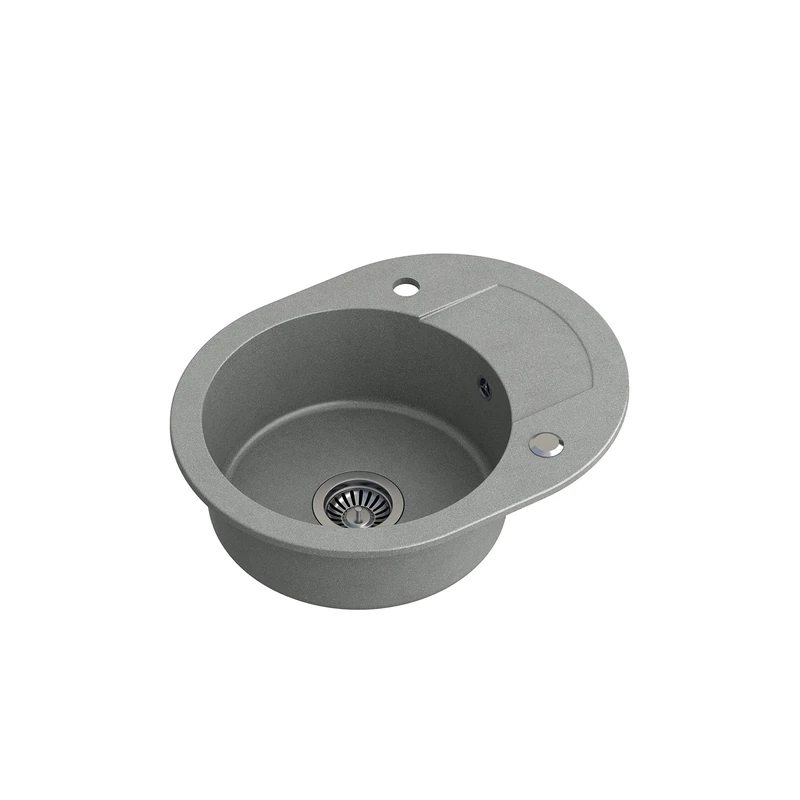 Quadron Johnny 216 Granite Sink, Single Basin Installation, Dimensions: 46 x 58.5 cm with 17.5 cm Diameter 38 cm, Cabinet Base Made of 45 cm (Grey + Steel)