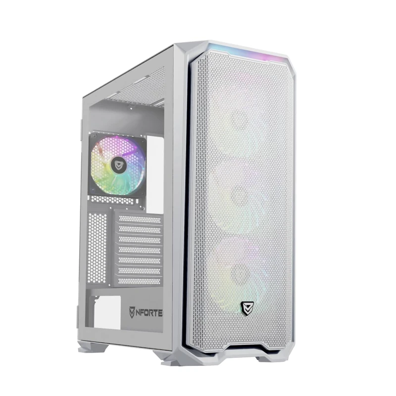 Nfortec Krater X ARGB Torre ATX Crystal Templado 4 Ventiladores Soporte E-ATX Blanca